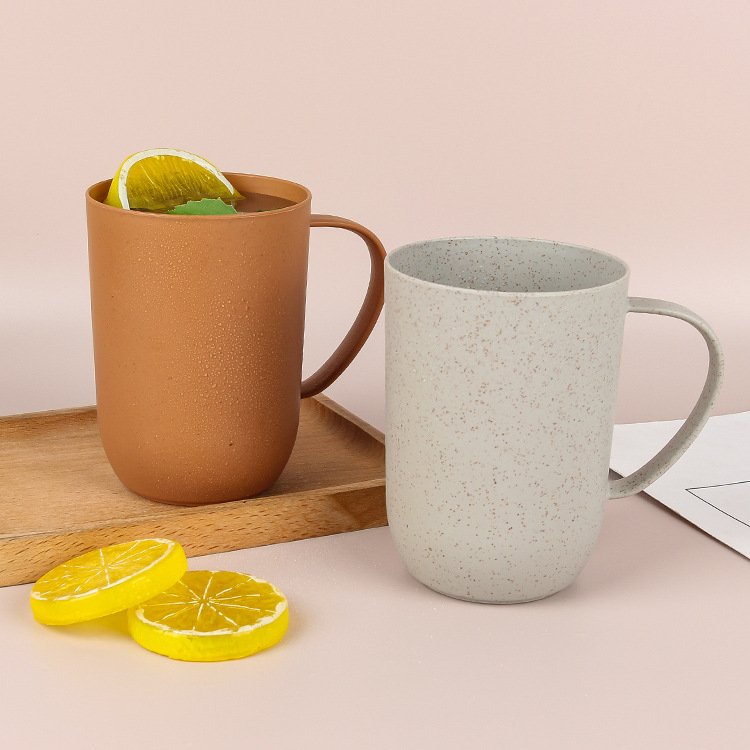 Handle Mug with Handle for Household Mouthwash Wheat Straw Drinking Cup Plastic Coffee Milk Cup