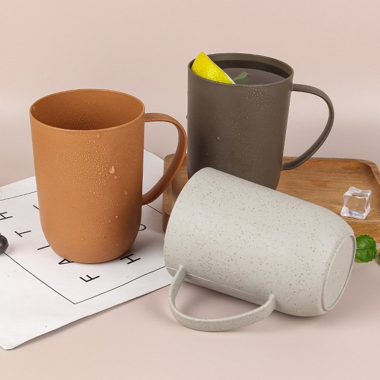 Handle Mug with Handle for Household Mouthwash Wheat Straw Drinking Cup Plastic Coffee Milk Cup