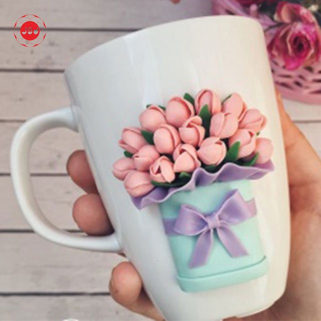 Hot selling Mr and Mrs bride and groom couple milk mug 3D polymer clay ceramic coffee mug cup for wedding