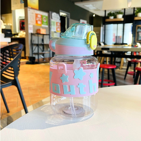 680ml Cute Children's Water Bottle Kindergarten Primary School Student Cup Water Bottle with Straw Toddlers Drinking Bottle