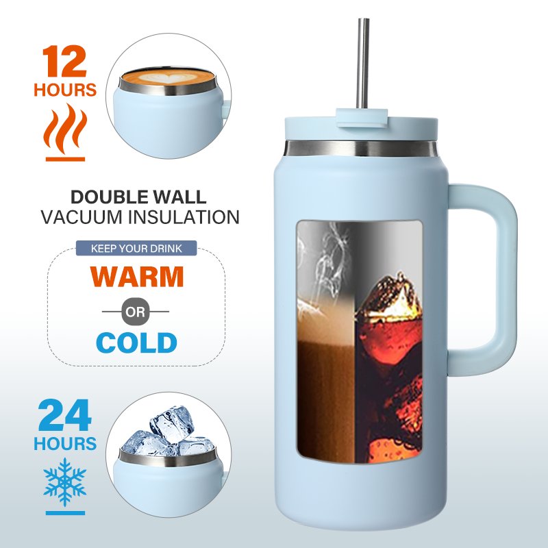Outdoor BPA-Free 64 OZ Dishwasher Safe Double Wall Vacuum Insulated Stainless Steel Water Mug with Lids