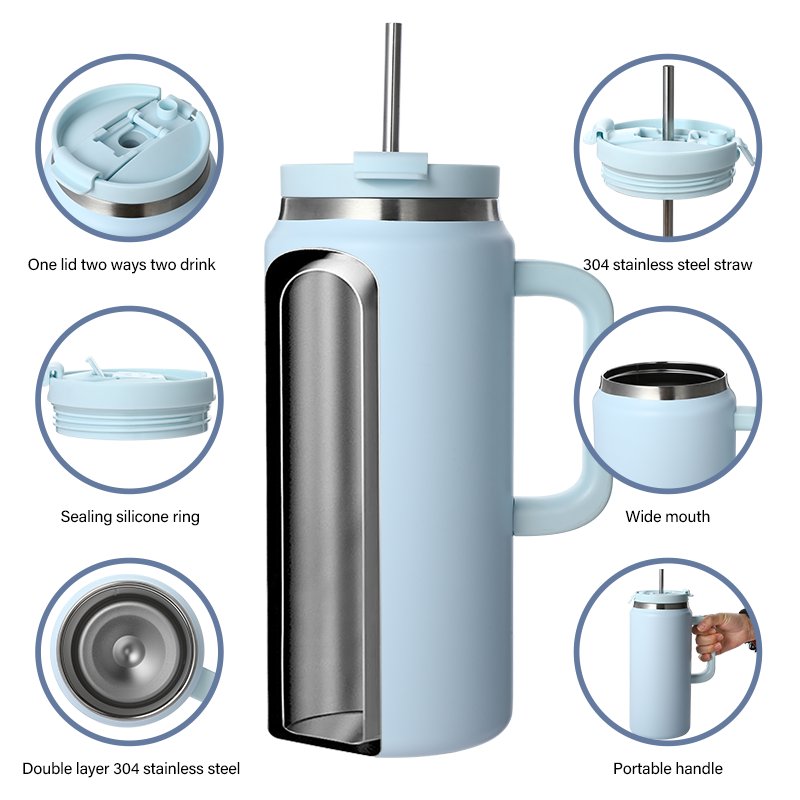 Outdoor BPA-Free 64 OZ Dishwasher Safe Double Wall Vacuum Insulated Stainless Steel Water Mug with Lids