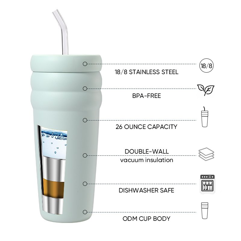 26oz Tumbler 304 SS Double Wall Insulated Vacuum Travel Mug Customized Color Logo Packing With Leak-Proof Lid