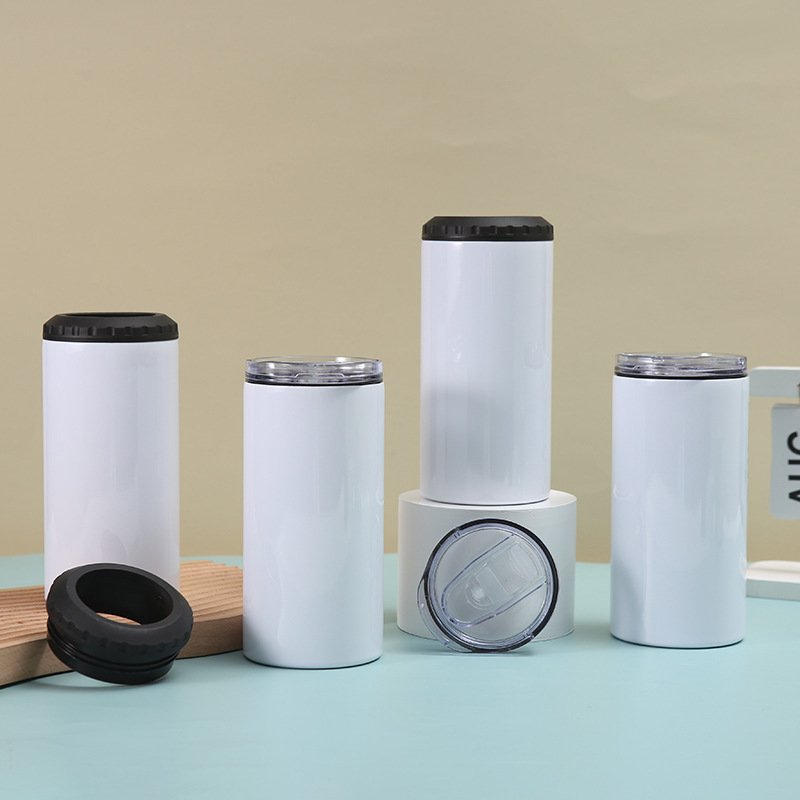 USA Warehouse RTS 16oz 4 In 1 Sublimation Stainless Steel Can Cooler With Two Lids Mug Cups