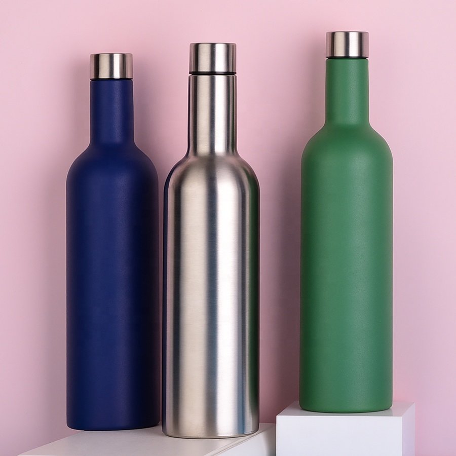 Eco Friendly Products Double Walled Stainless Steel Wine Shaped Small Mouth Water Bottles