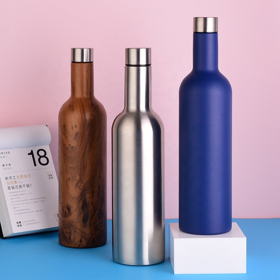 Eco Friendly Products Double Walled Stainless Steel Wine Shaped Small Mouth Water Bottles