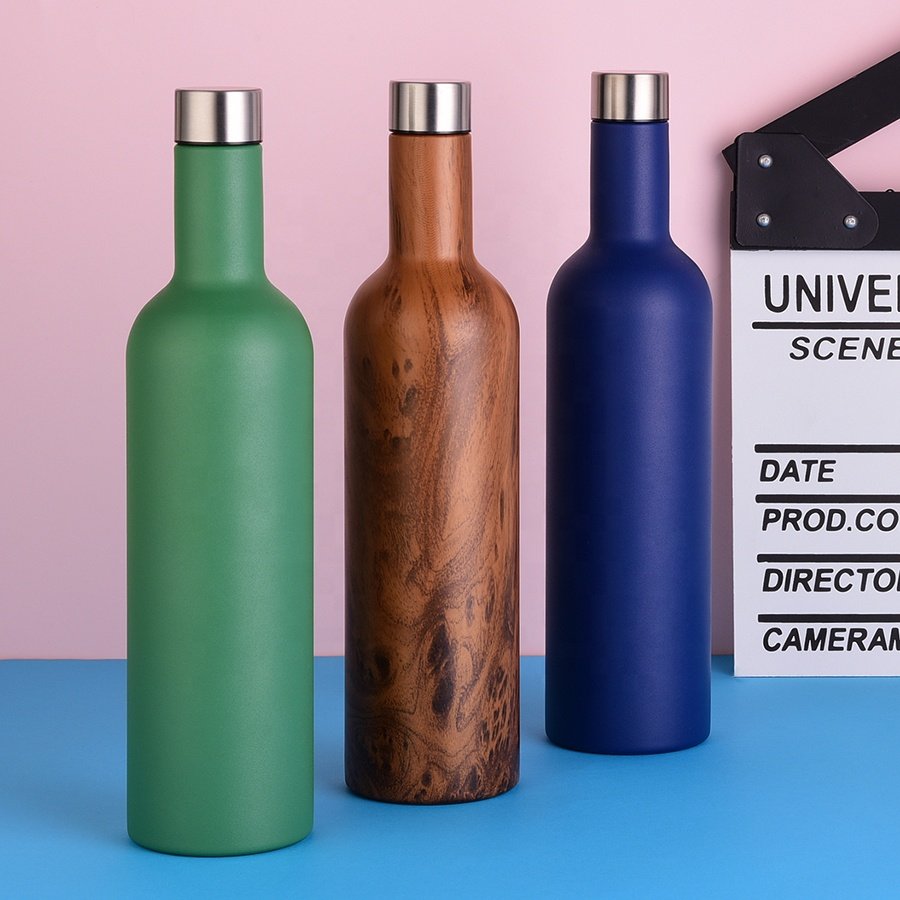 Eco Friendly Products Double Walled Stainless Steel Wine Shaped Small Mouth Water Bottles