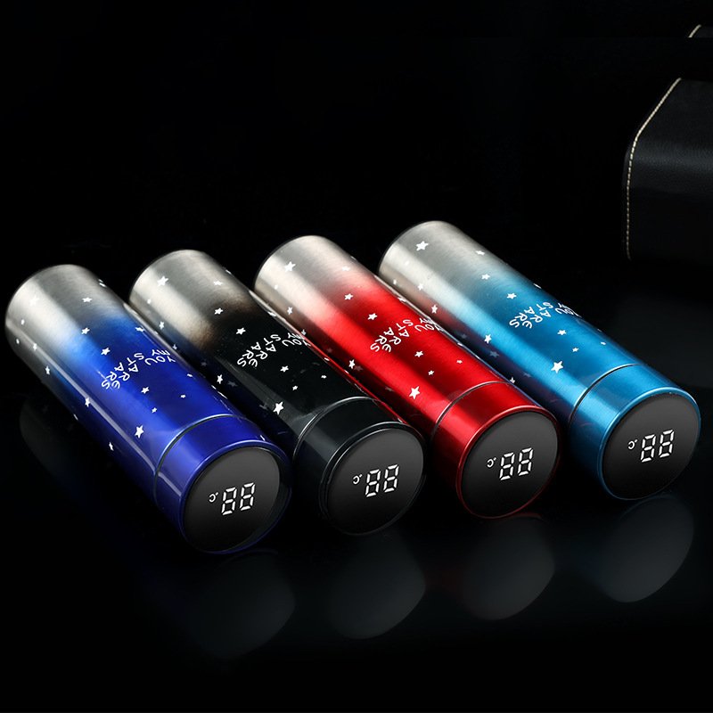 Novelty Design Printing Straight Cup Travel Vacuum Flask Temperature Display Business Gifts Hot Thermal Insulation Drink Water