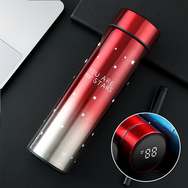 Novelty Design Printing Straight Cup Travel Vacuum Flask Temperature Display Business Gifts Hot Thermal Insulation Drink Water