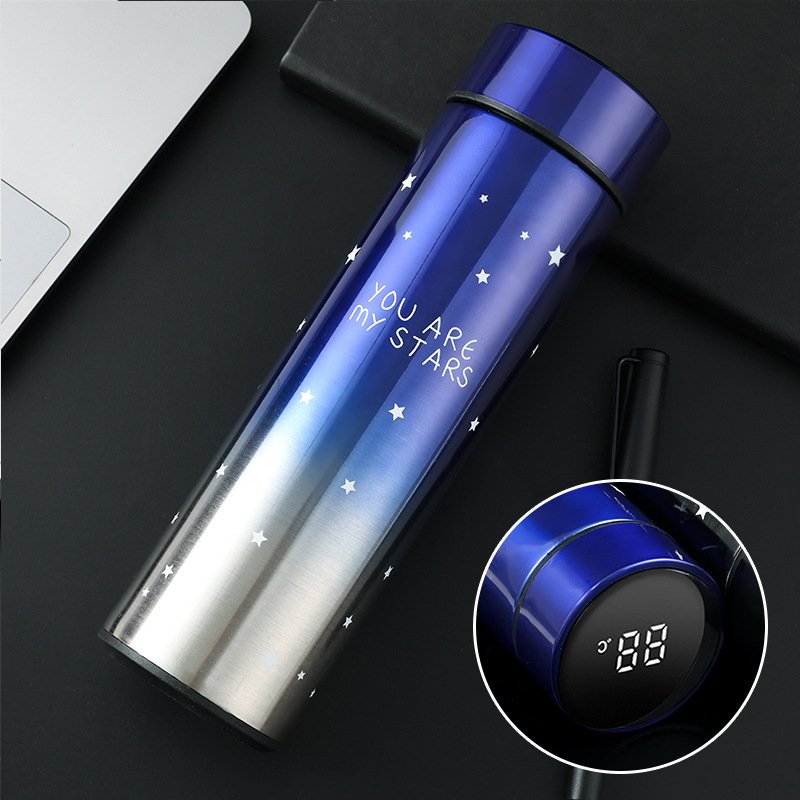 Novelty Design Printing Straight Cup Travel Vacuum Flask Temperature Display Business Gifts Hot Thermal Insulation Drink Water