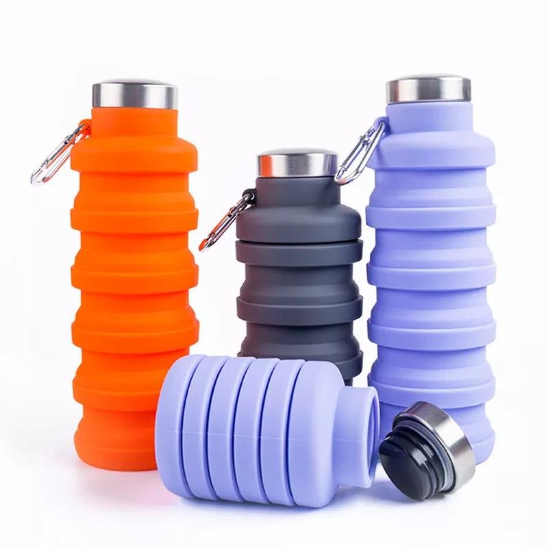600ML Free Sample Foldable Water Bottles Leakproof Sport Gym Folding Mugs Reusable Silicone Collapsible Water Bottle