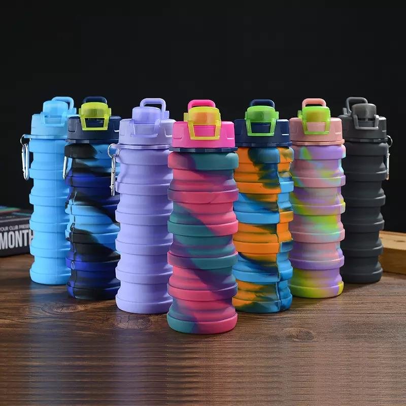 600ML Free Sample Foldable Water Bottles Leakproof Sport Gym Folding Mugs Reusable Silicone Collapsible Water Bottle