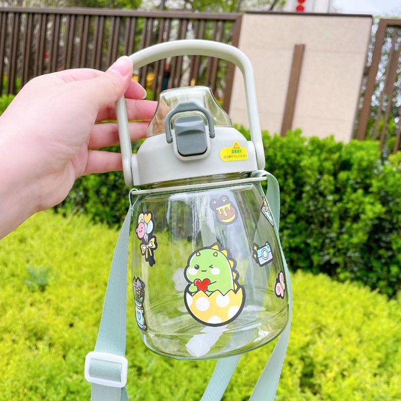 Large Capacity Drinkware Matte Custom Fashion Children Cartoon Style Plastic Water Bottle with straw and Handle