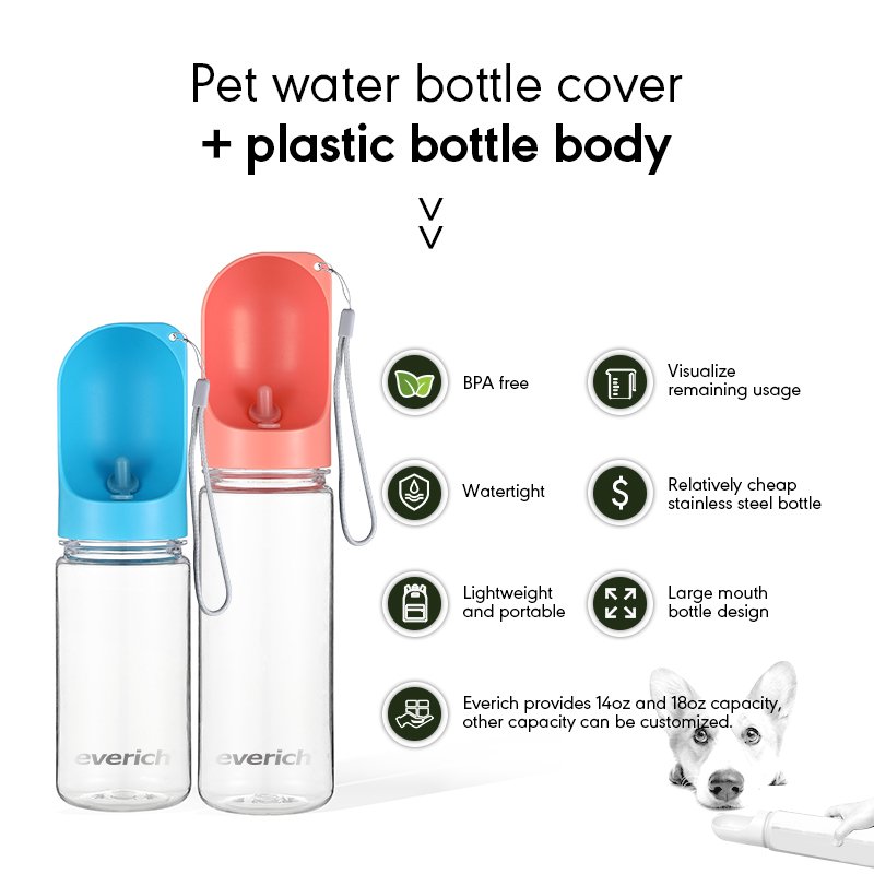 350ml 2 in 1 Pet products for walking portable plastic travel recycling dispenser outdoor Pet dog stainless steel water bottle