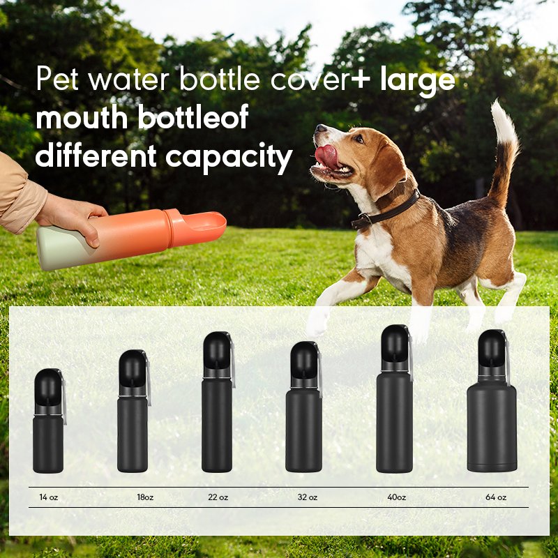 350ml 2 in 1 Pet products for walking portable plastic travel recycling dispenser outdoor Pet dog stainless steel water bottle