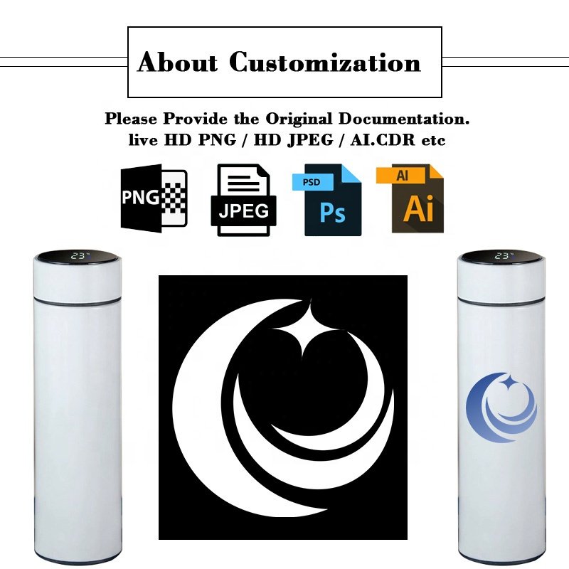 XD749 Customized Logo Smart Digital Drinkware Stainless Steel Thermos Flask Custom LED Display Temperature Smart Water Bottle