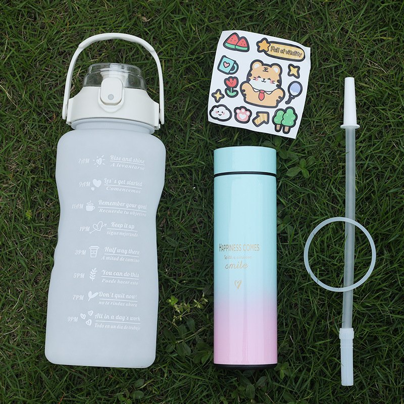 wholesale bulk 3pcs set 2000ml 900ml 300ml gradient Plastic water bottle portable frosted 2L 3pcs in 1plastic water bottles