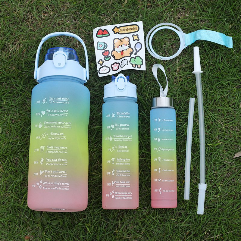 wholesale bulk 3pcs set 2000ml 900ml 300ml gradient Plastic water bottle portable frosted 2L 3pcs in 1plastic water bottles