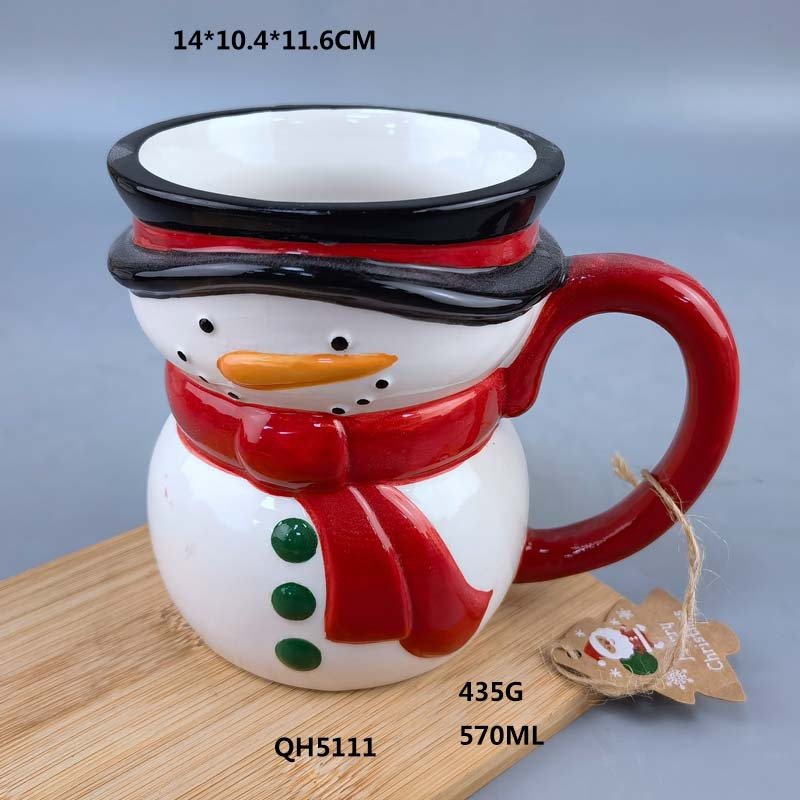 2025 Creative christmas gift xmas mug santa claus water cup painted ceramic snow man embossed ceramic Christmas decoration cup
