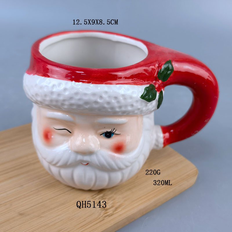 2025 Creative christmas gift xmas mug santa claus water cup painted ceramic snow man embossed ceramic Christmas decoration cup