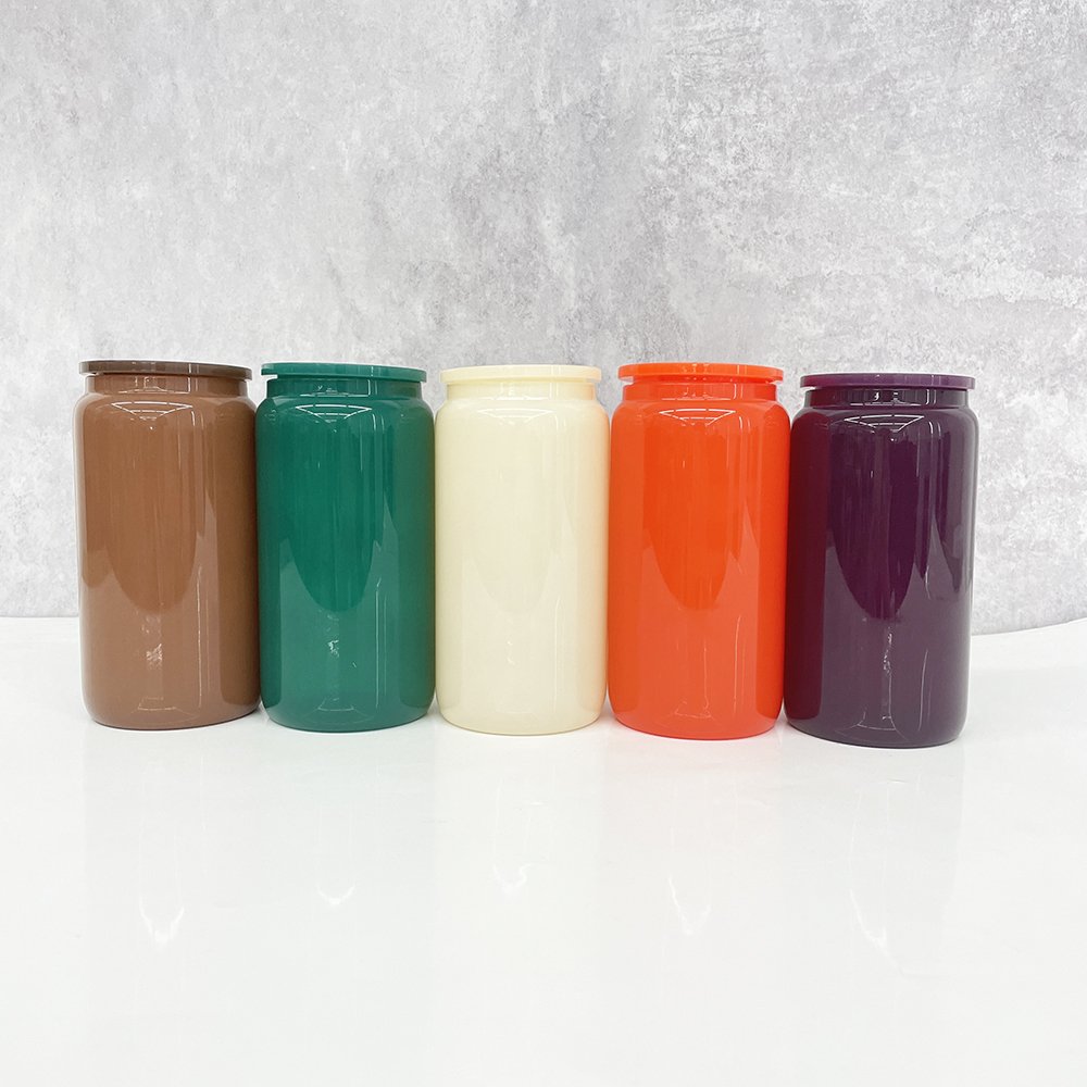 USA warehouse 16oz sublimation blank beer shape glass can 16 oz colorful soda cup mug for autumn winter Christmas Halloween