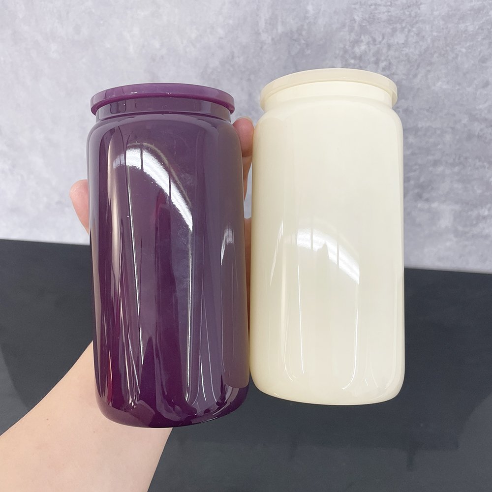 USA warehouse 16oz sublimation blank beer shape glass can 16 oz colorful soda cup mug for autumn winter Christmas Halloween