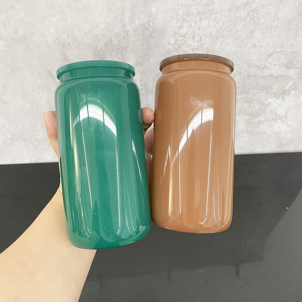USA warehouse 16oz sublimation blank beer shape glass can 16 oz colorful soda cup mug for autumn winter Christmas Halloween