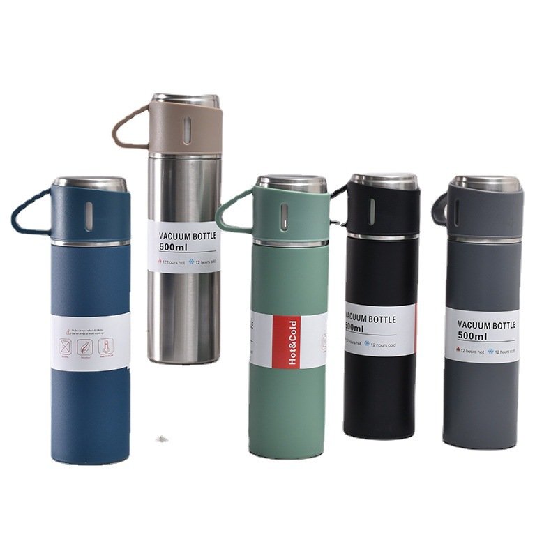 Thermos Double Wall Drinking Coffee Bottle 500ML Gift Cups Stainless Steel Vacuum Tumbler Flask Set