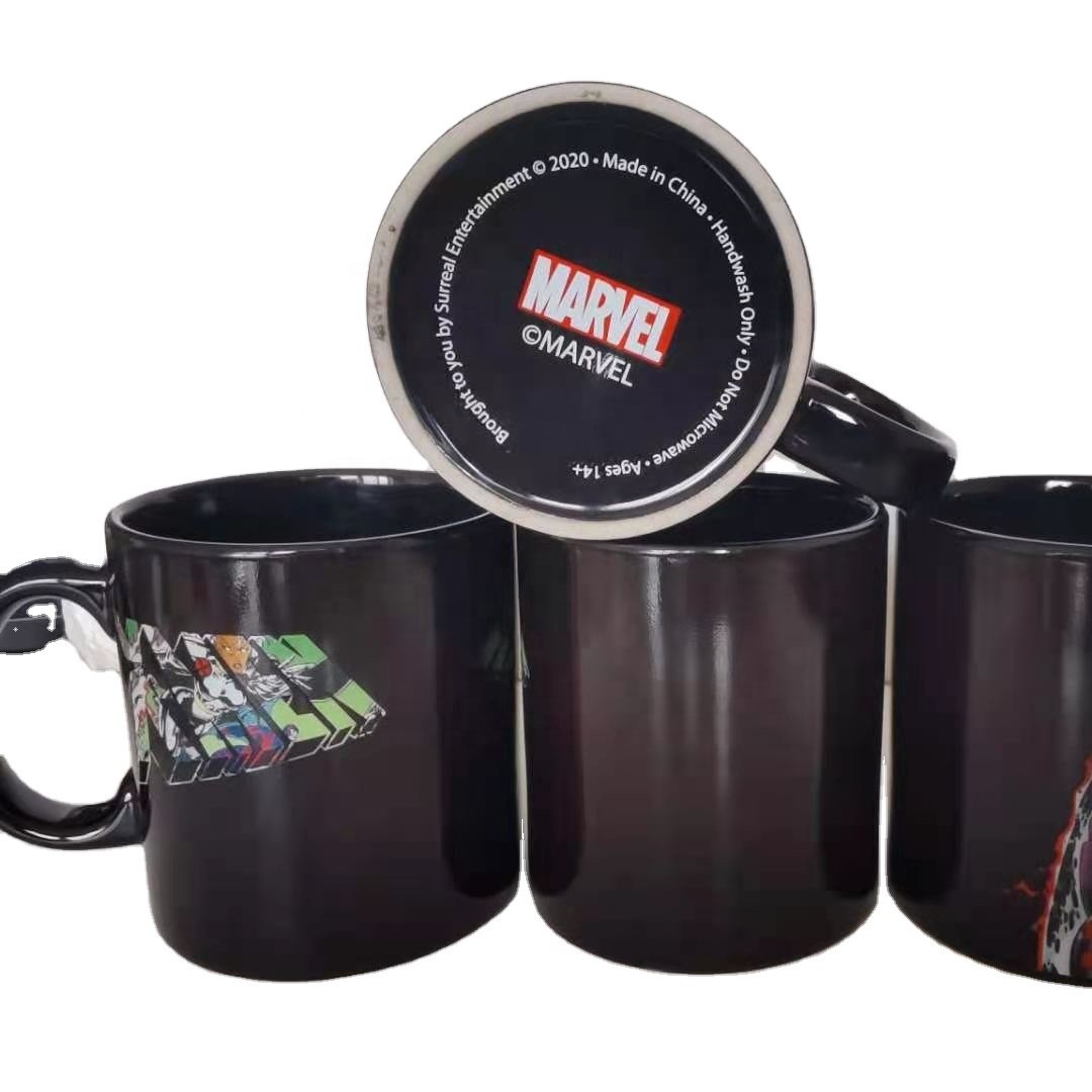 Best selling color changing ceramic mug hot water reactive mug Marvel herro ceramic coffee tea milk cup custom ceramic mug