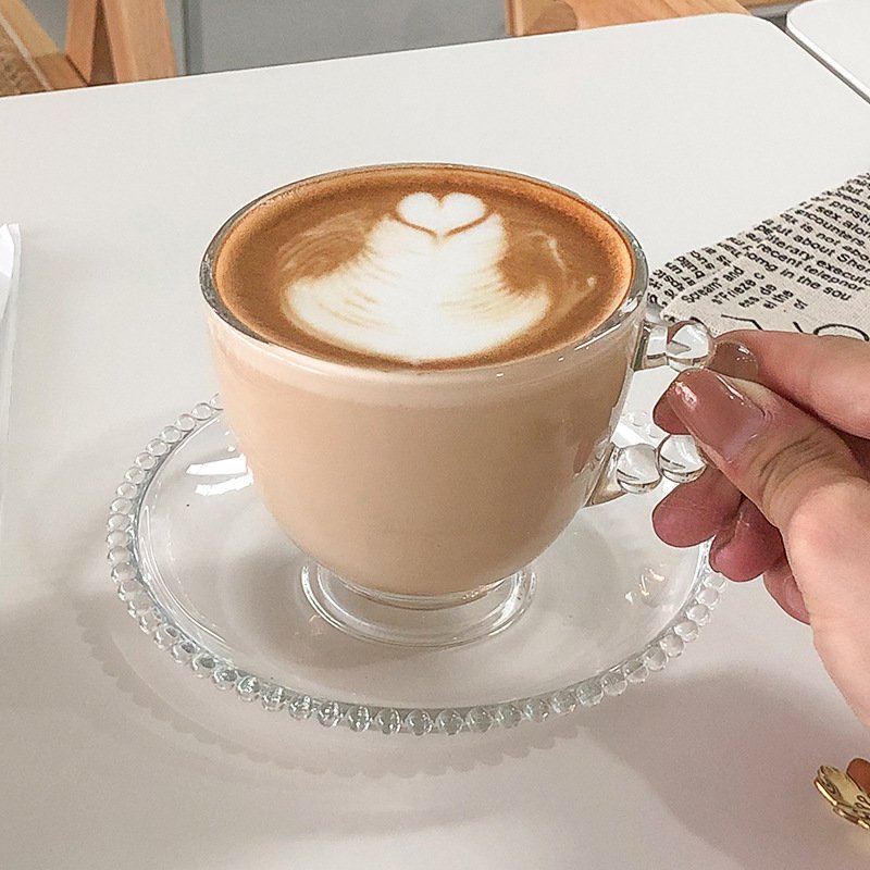 Wholesale Glass Mugs With Handle Saucer Milk Drink Cup High Quality Glass Cup For Coffee