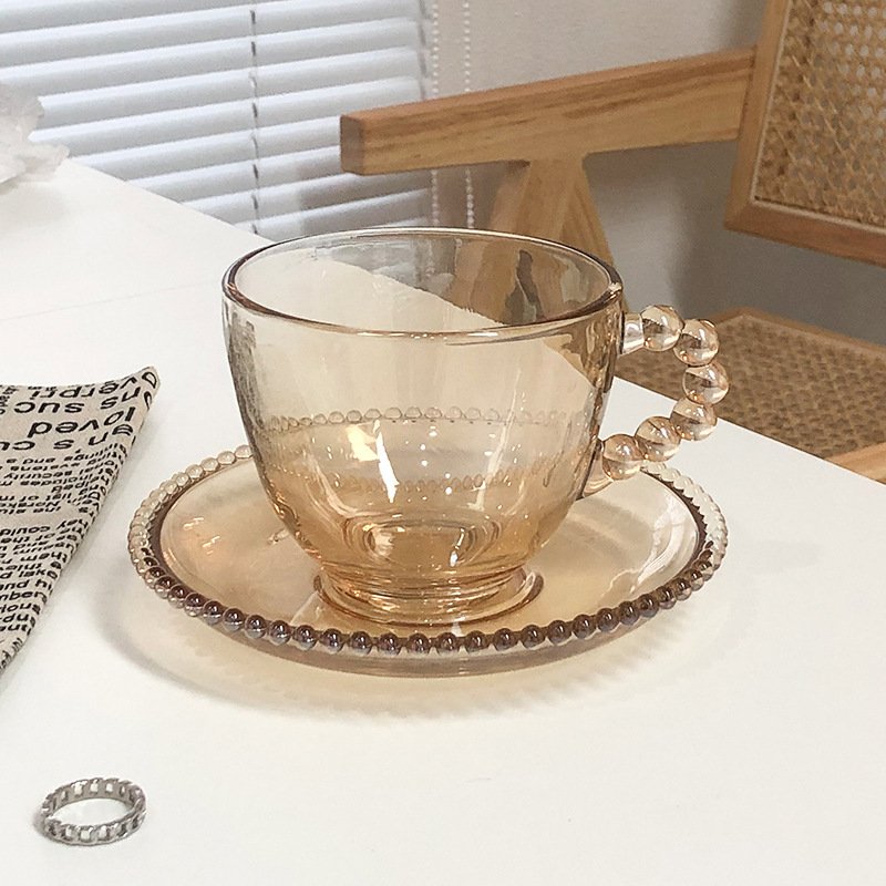 Wholesale Glass Mugs With Handle Saucer Milk Drink Cup High Quality Glass Cup For Coffee