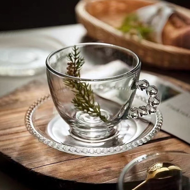 Wholesale Glass Mugs With Handle Saucer Milk Drink Cup High Quality Glass Cup For Coffee