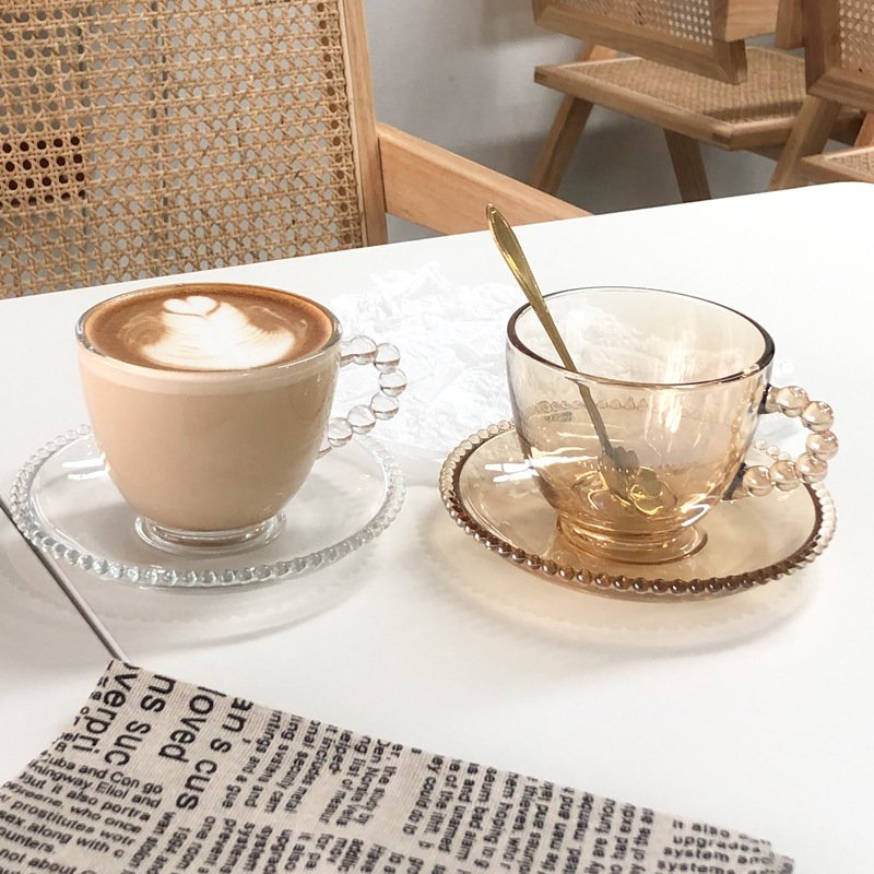 Wholesale Glass Mugs With Handle Saucer Milk Drink Cup High Quality Glass Cup For Coffee