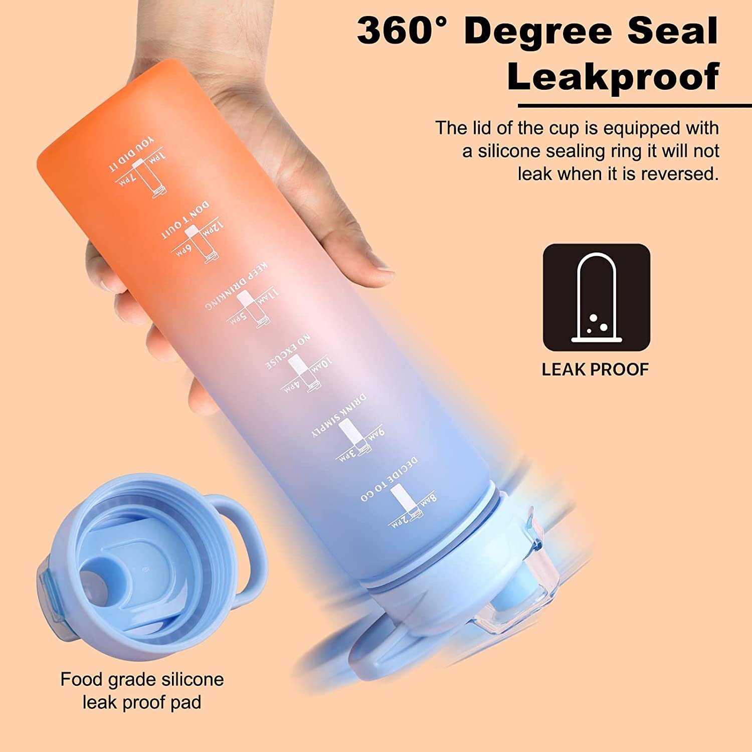 Custom logo 1000ml 32oz Leakproof Tritran petg BPA Free Gradient promotional sports Motivational plastic water bottle