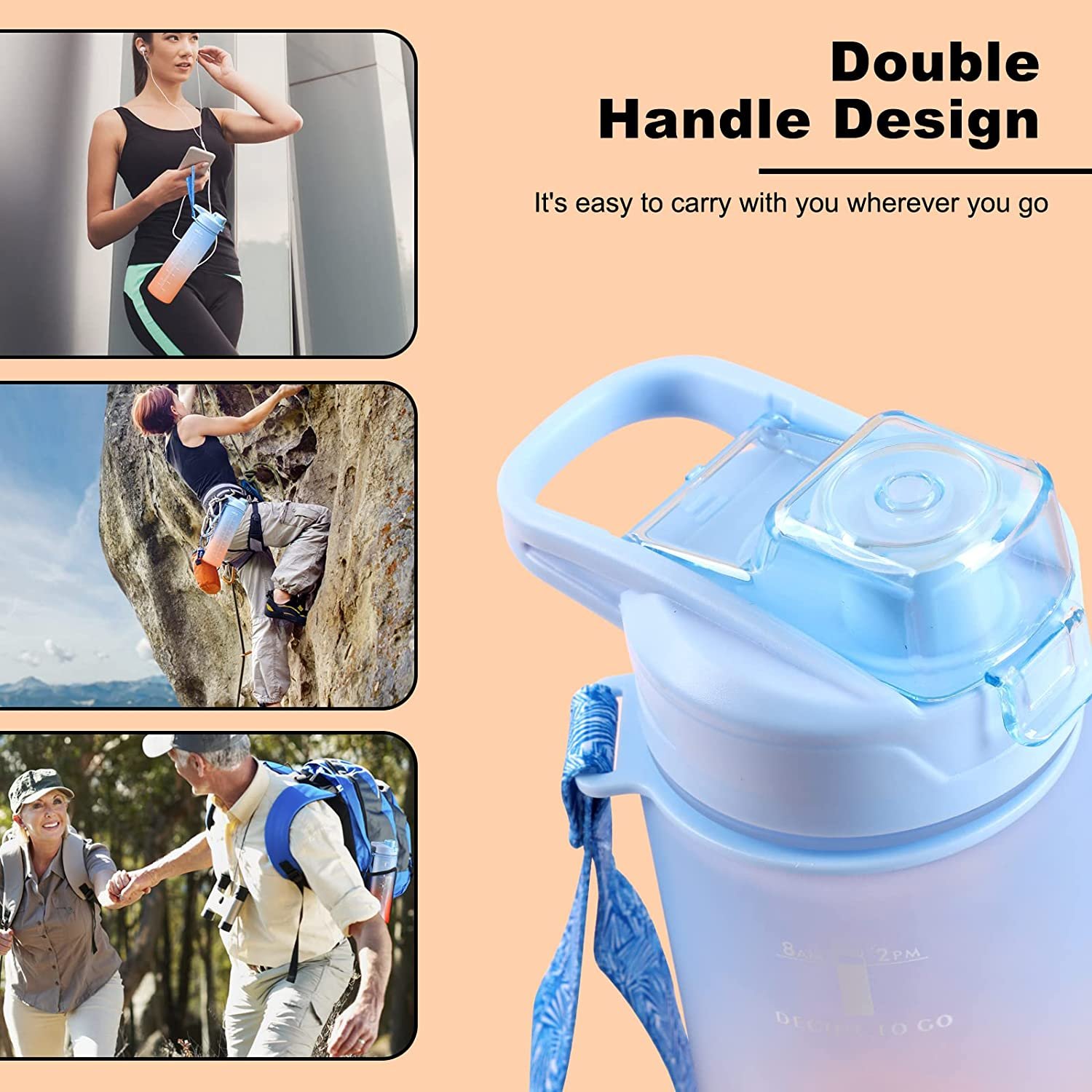 Custom logo 1000ml 32oz Leakproof Tritran petg BPA Free Gradient promotional sports Motivational plastic water bottle