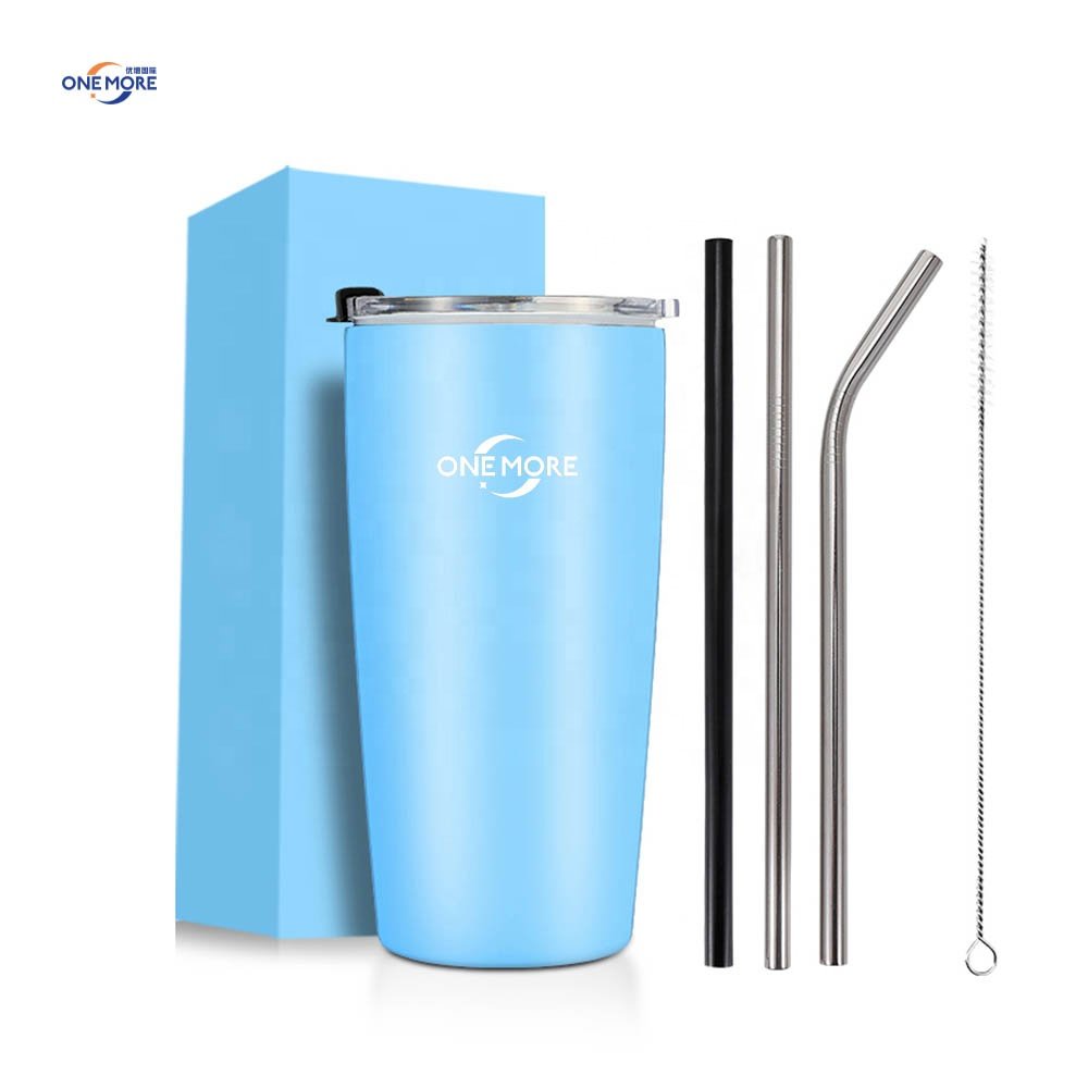 Double Walled Tumbler 20oz Stainless Steel Vacuum Insulated Tumbler Reusable Coffee Mug Cup with Straw and Lid