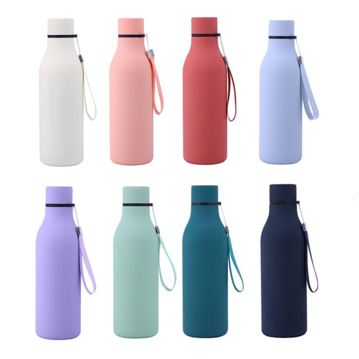 stainless steel vacuum insulated water bottle with cord handle for gym fitness travel camp sports bottles