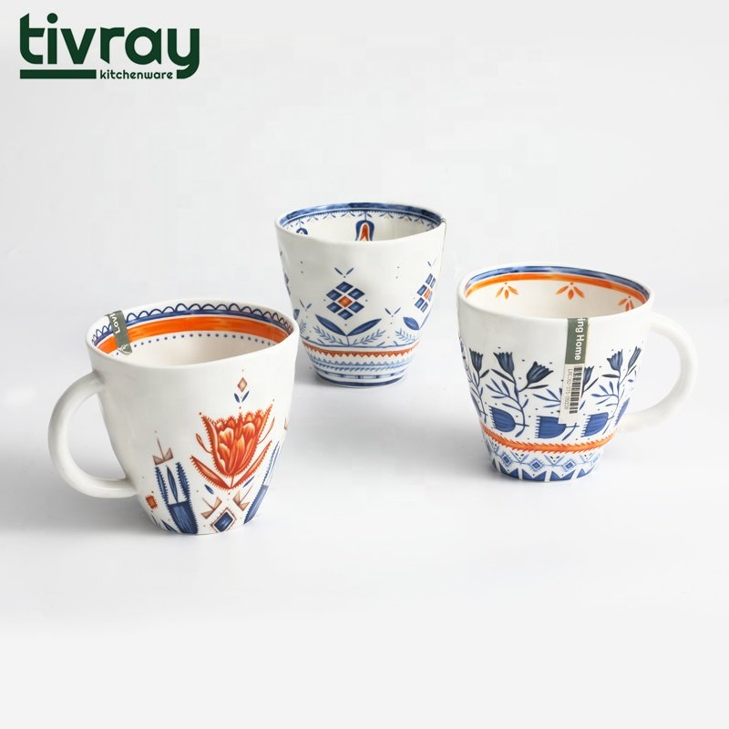 Tivray Bohemian Style Creative Flower Pattern Design Ceramic Mugs Box Logo Customized Household Office Usage Ceramic Mugs