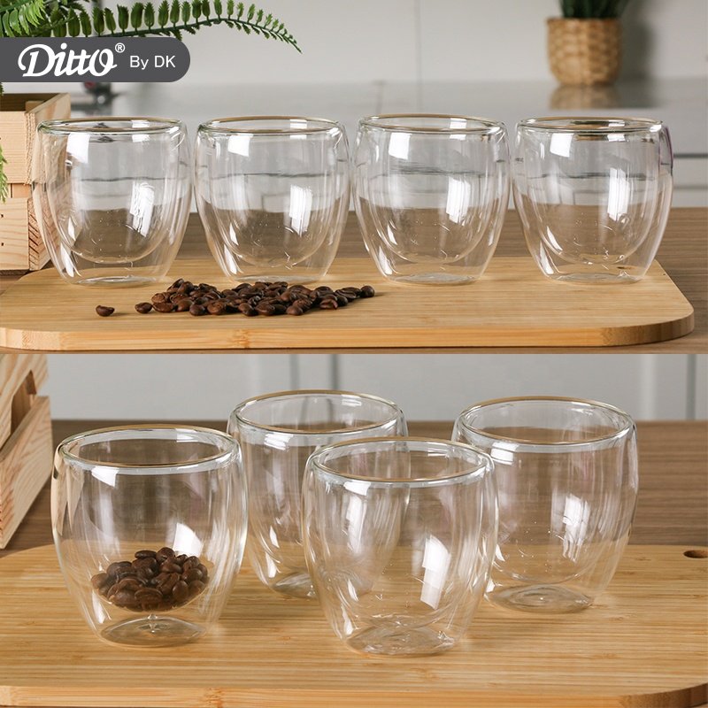 Double Walled Glass Coffee or Tea Cups Insulated 250ml Coffee Mugs Coffee Glass Cups