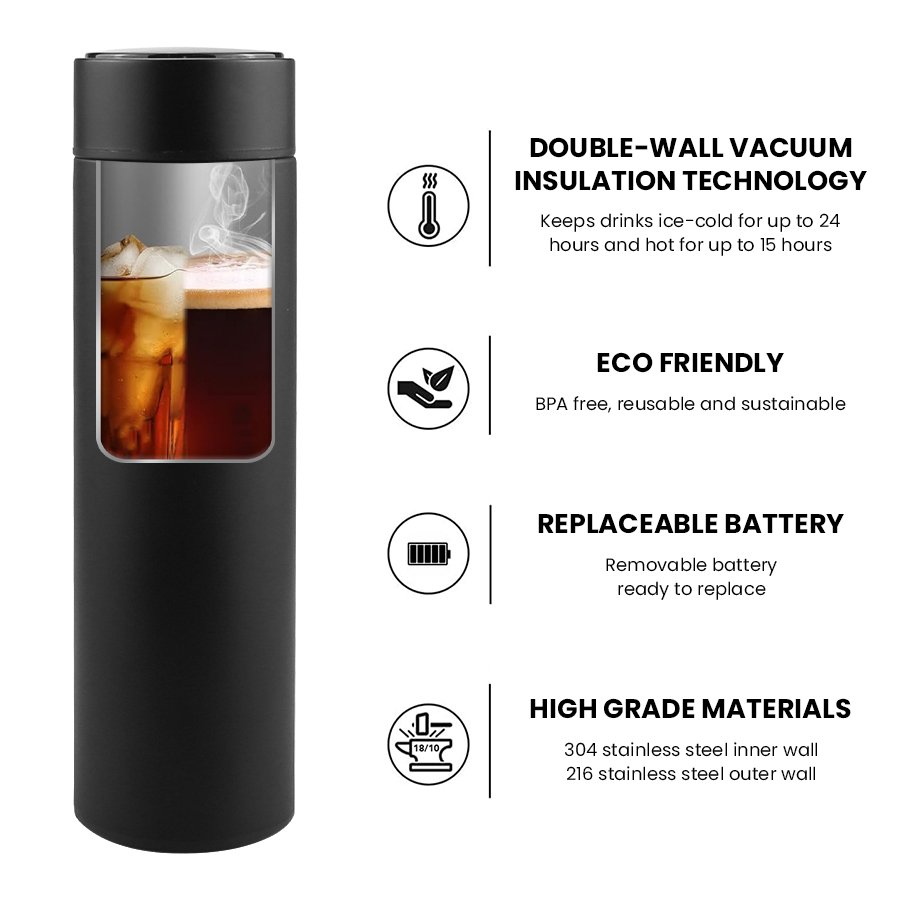 wholesale 500ml Termo Thermos Bottle vacuum Flask Led Temperature Display Stainless Steel Smart Water Bottle with filter infuser