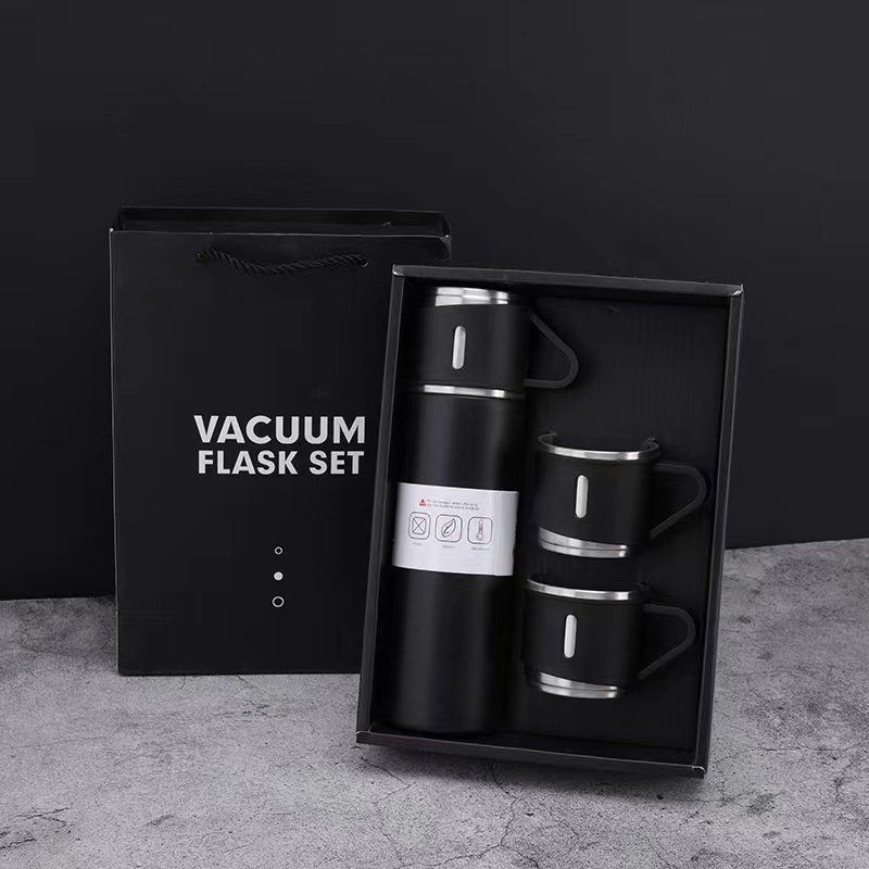 Eco-friendly 500ml Double Walled Water Bottle Travel Drinking Flask Stainless Steel Vacuum Flask Set With 3 Cups Lid