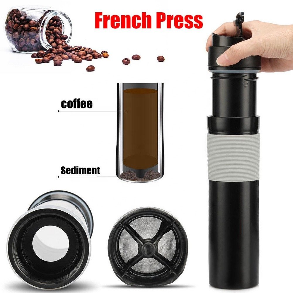 3 in 1 Portable French Press Coffee Tools Filtration System Travel Mug Premium french press coffee Bottle for Hot & Cold Brew