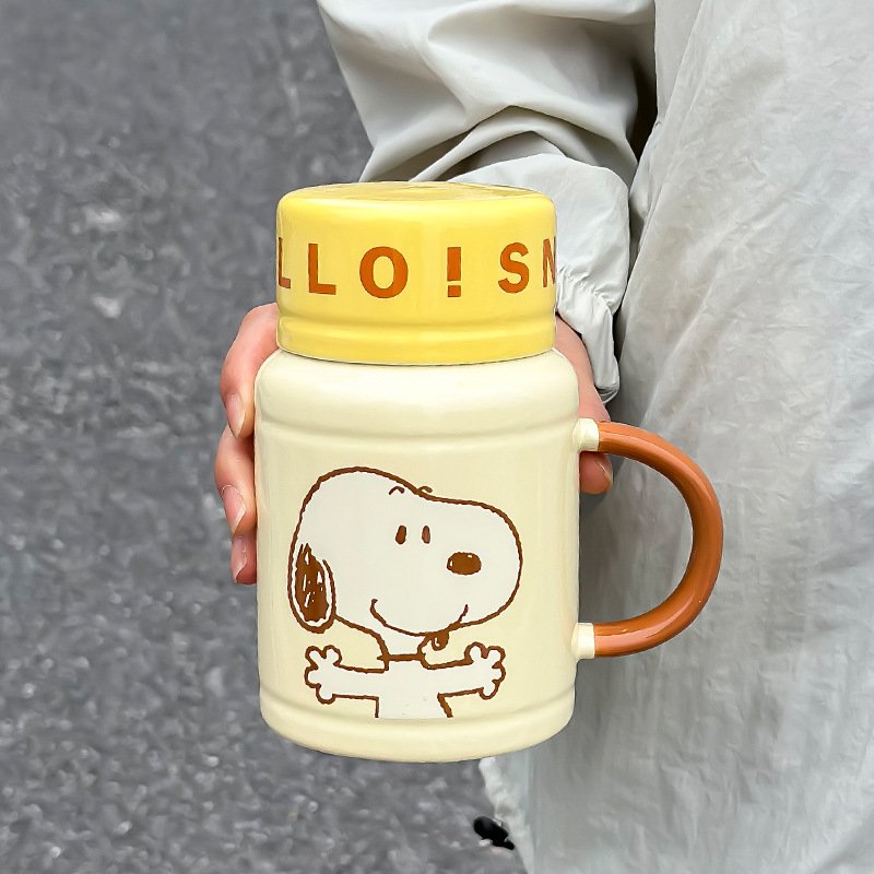 2024 Cute Ceramic Mugs For Student 400ml Snoopy Teacup Wth Lid And Handle