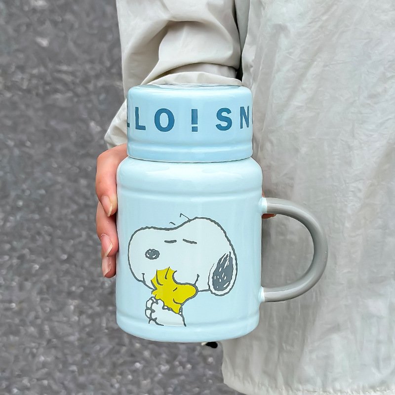 2024 Cute Ceramic Mugs For Student 400ml Snoopy Teacup Wth Lid And Handle