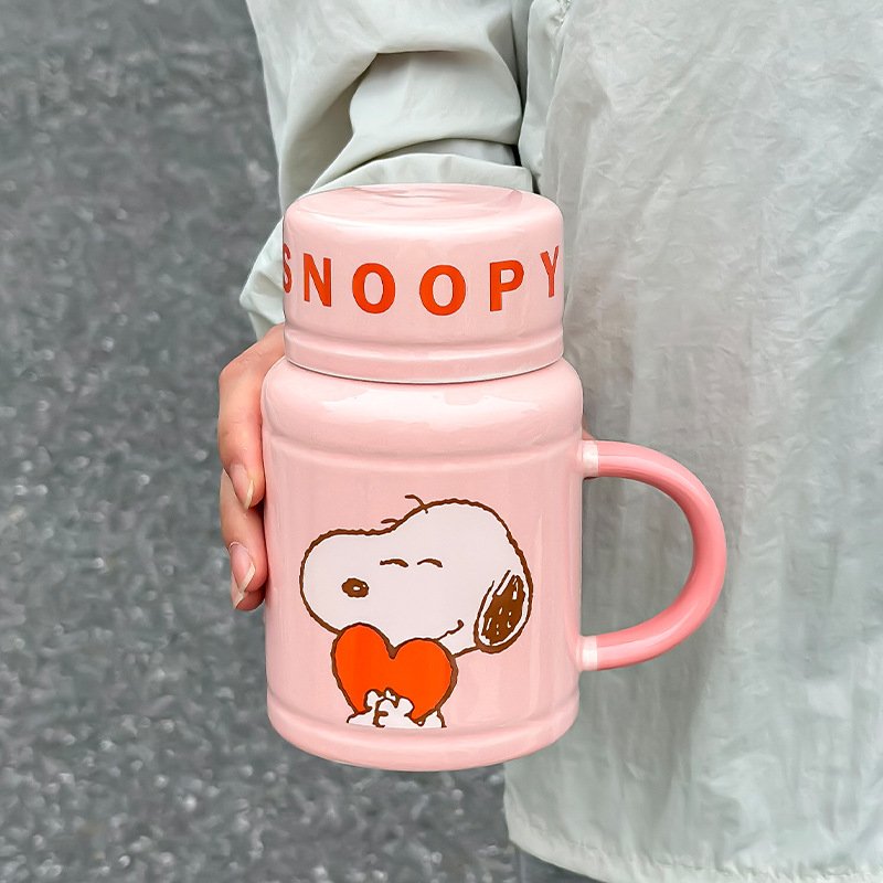 2024 Cute Ceramic Mugs For Student 400ml Snoopy Teacup Wth Lid And Handle