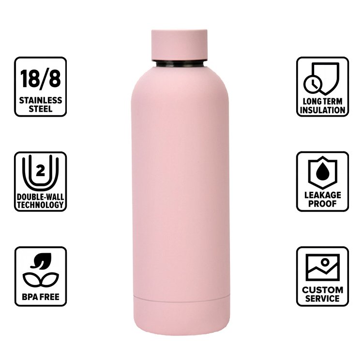 custom logo 500ml stainless steel water bottle with rubber coating reusable stocked SS 18/8 thermos water bottle