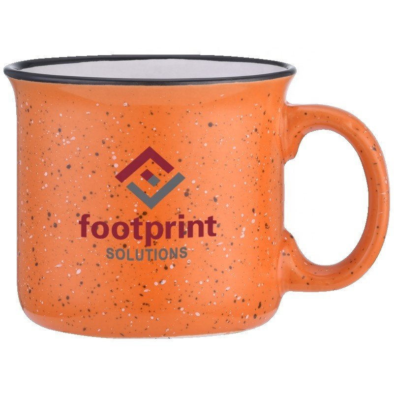 Wholesale custom speckled sublimation ceramic campfire camping coffee mug for camper Hiking camp fire 15oz black purple vintage