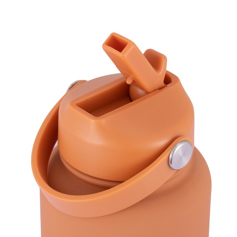 Custom 32oz Rubber Coating Stainless Steel Portable Vacuum Flask Insulated Wide Mouth Sports Water Bottle with straw