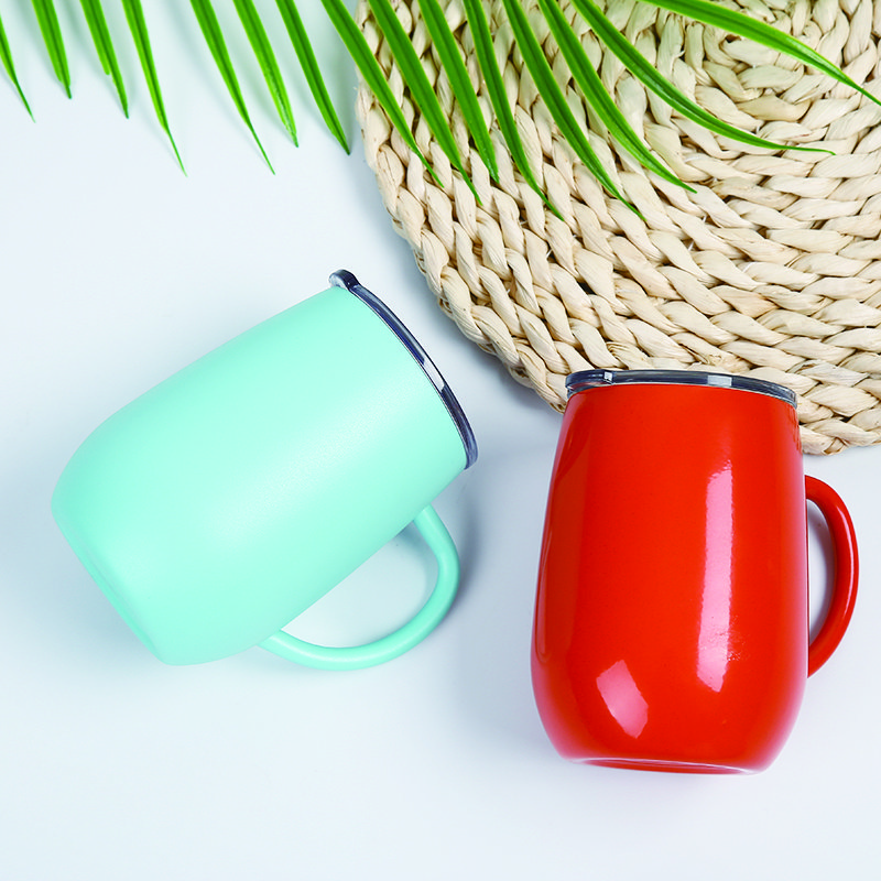 250ml Double Wall Egg Shaped Coffee Mug with Handle Stainless Steel Beer Cup