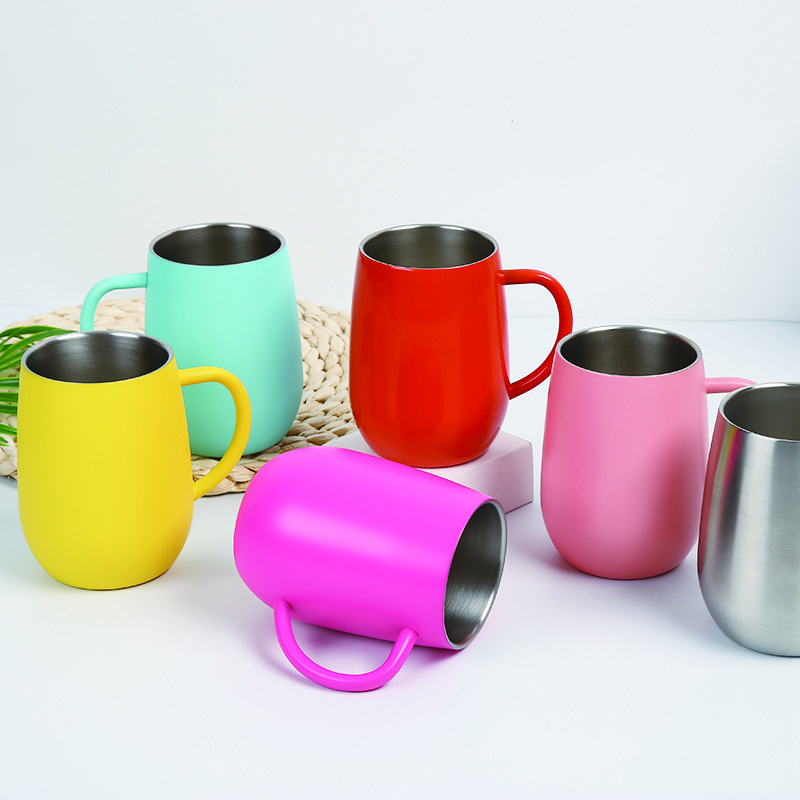 250ml Double Wall Egg Shaped Coffee Mug with Handle Stainless Steel Beer Cup